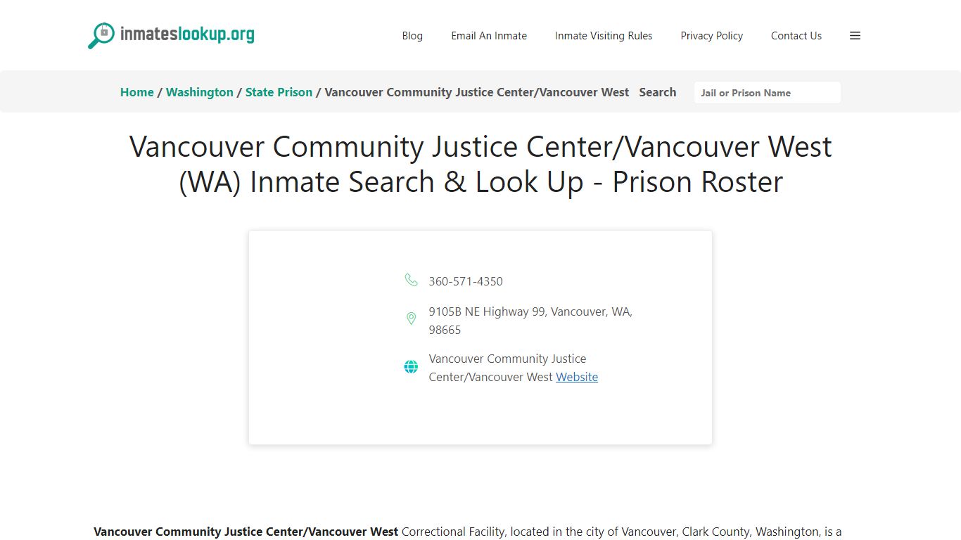 Vancouver Community Justice Center/Vancouver West (WA) Inmate Search ...